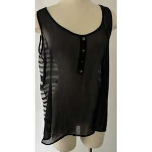 London Pie Sheer Black Sleeveless Striped Womens Top Size L 100% Polyester